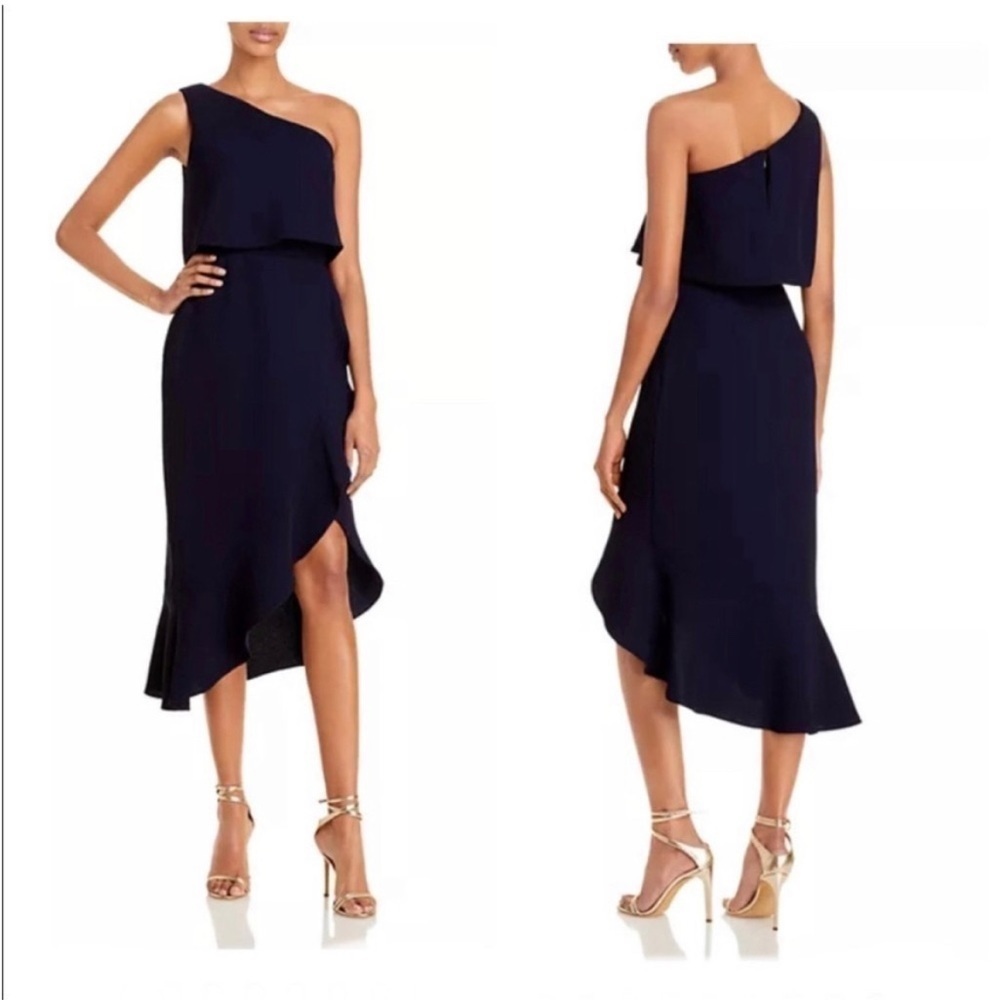 AQUA Crepe Flounce Cocktail Dress